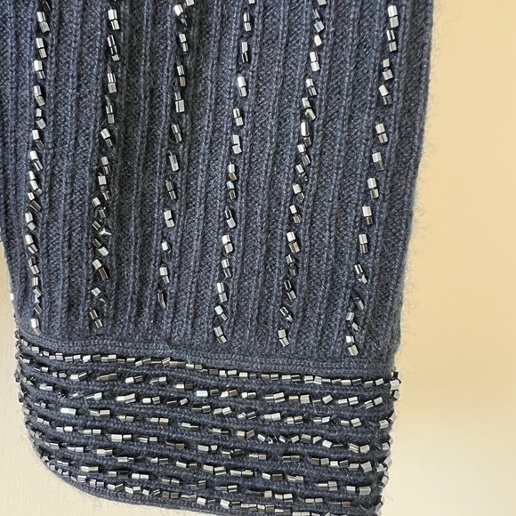 Ellen Tracy Navy Blue Beaded Embellish Full Sleeve Silk/Cashmere Top Size Large - Picture 5 of 13